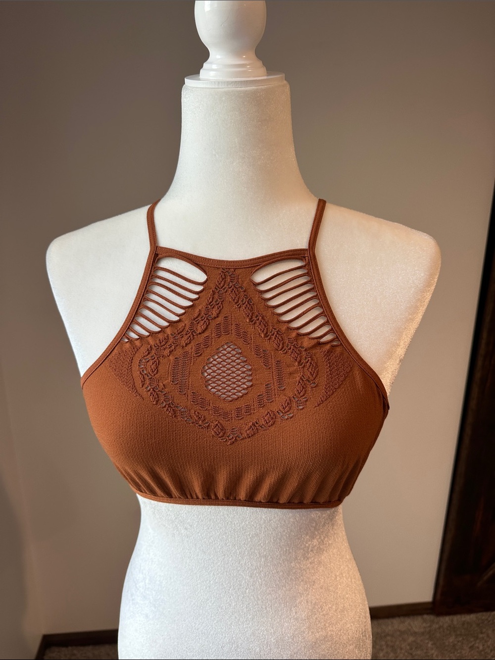 Intimately Free People Rust Crochet-Detail High Neck Bralette